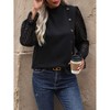 Women's Trendy Pullover Top with Sheer Sleeve Panels High Neck Long Sleeve Shirt with Button Details Casual Chic Blouse/ - 2 of 4