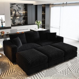 82.7'' Plush Corduroy Upholstered Convertible Sectional Sofas with Movable Ottomans, Deep Seat and Convertible Lounge Chair for Modern Living Room - 1 of 4