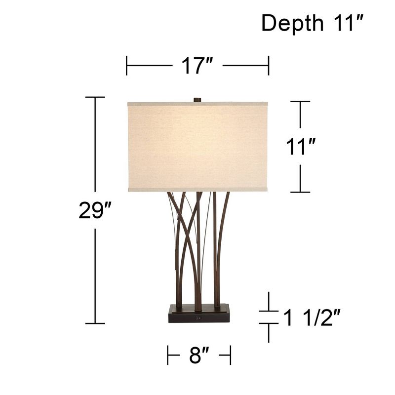 Possini Euro Design Verity 29" Tall Reed Farmhouse Rustic End Table Lamp Dual USB Ports Brown Bronze Finish Metal Single Living Room Charging, 4 of 10