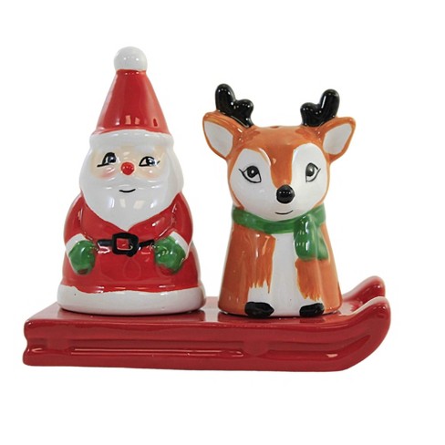Tabletop Santa And Reindeer S & P Shaker - One Salt And Pepper Set 3.5  Inches - Christmas Sled - Mx180548 - Ceramic - Red : Target