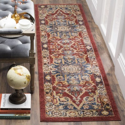 Bijar Red and Royal Synthetic Traditional Runner Rug