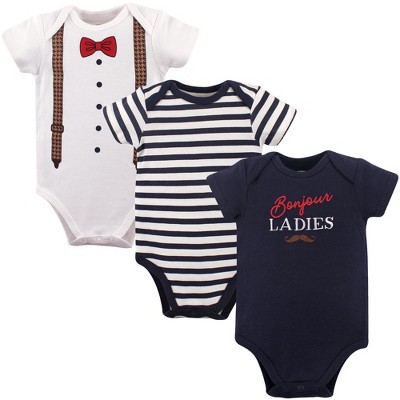 Hudson Baby Infant Boy Cotton Bodysuits 3pk, Bonjour, 3-6 Months : Target