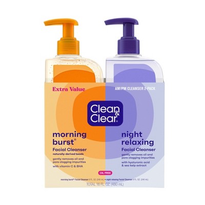 Clean & Clear Day & Night Face Wash, Oil-Free & Hypoallergenic - Lavender and Orange - 16oz - 2pk