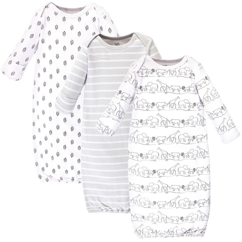 Touched by Nature Baby Organic Cotton Long-Sleeve Gowns 3pk, Safari, 1 of 6