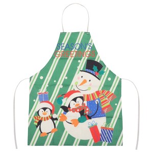 Unique Bargains Christmas Aprons Christmas Snowman Linen 21.65"x26.77" 1 Pcs - 1 of 4
