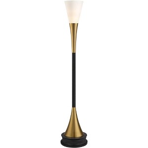 Possini Euro Design Piazza Modern Torchiere Floor Lamp with Riser 77" Tall Black Brass Metal White Glass Shade for Living Room Bedroom Office House - 1 of 4