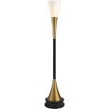 Possini Euro Design Piazza Modern Torchiere Floor Lamp with Riser 77" Tall Black Brass Metal White Glass Shade for Living Room Bedroom Office House