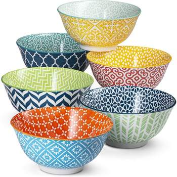 Kook Ceramic Cereal Bowls, Patterned, Set of 6, 18 oz