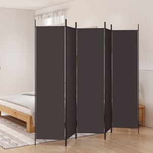 vidaXL 5-Panel Room Divider- 98.4"x78.7"- Durable, Extendable & Foldable Design- Brown Polyester Fabric Screen for Privacy & Sunlight Protection - 1 of 4