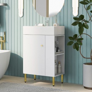 Osparple Bathroom Vanity with Sink,21.6 inch Modern Bathroom Sink Vanity with Storage Space,Bathroom Sink Cabinet for Bathroom,White/Green - 1 of 4