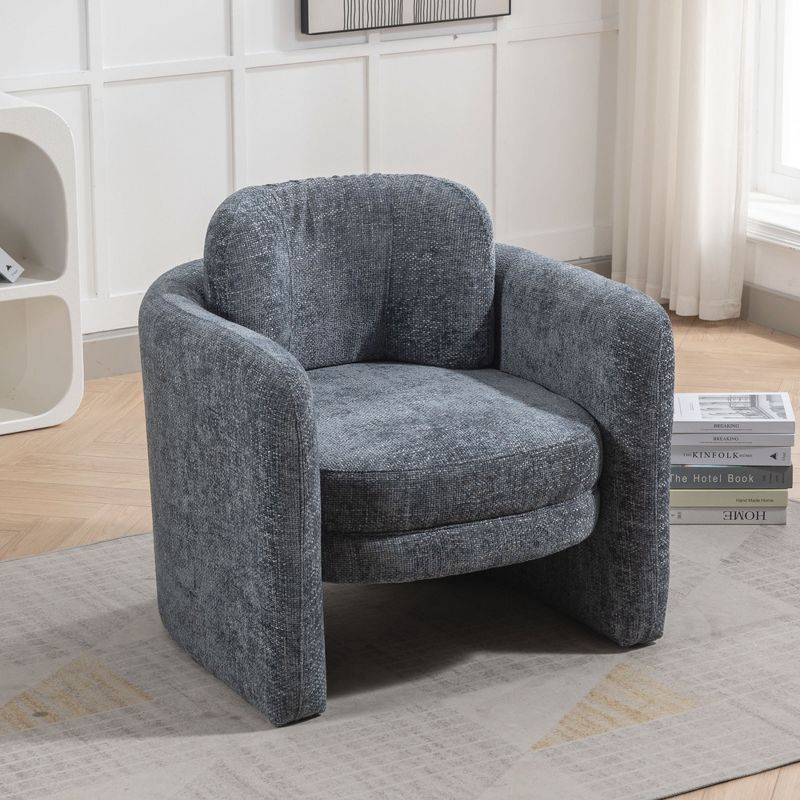 Zen 21" W Modern Barrel Accent Chair Armchair,Curved Streamlined Silhouette Woven Velvet fabric Armchair,Upholstered Barrel Chairs-Maison Boucle, 2 of 10