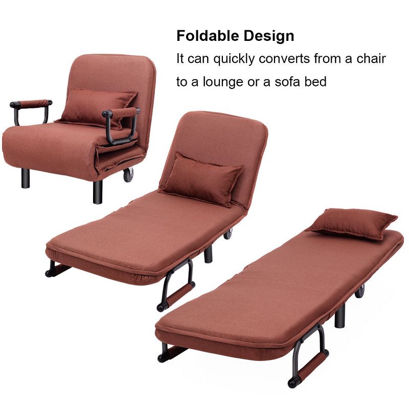 Costway Convertible Sofa Bed Folding Arm Chair Sleeper Leisure Recliner-Brown, 4 of 9