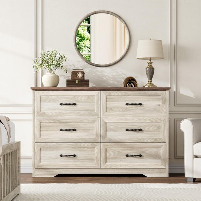5/6Drawer Dresser with Wide Metal Handles, Farmhouse Bedroom Storage, Natural Wood Chest Organizer for Bedroom, Living Room, Kids Room