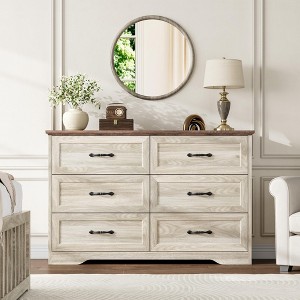 5/6Drawer Dresser with Wide Metal Handles, Farmhouse Bedroom Storage, Natural Wood Chest Organizer for Bedroom, Living Room, Kids Room - 1 of 1