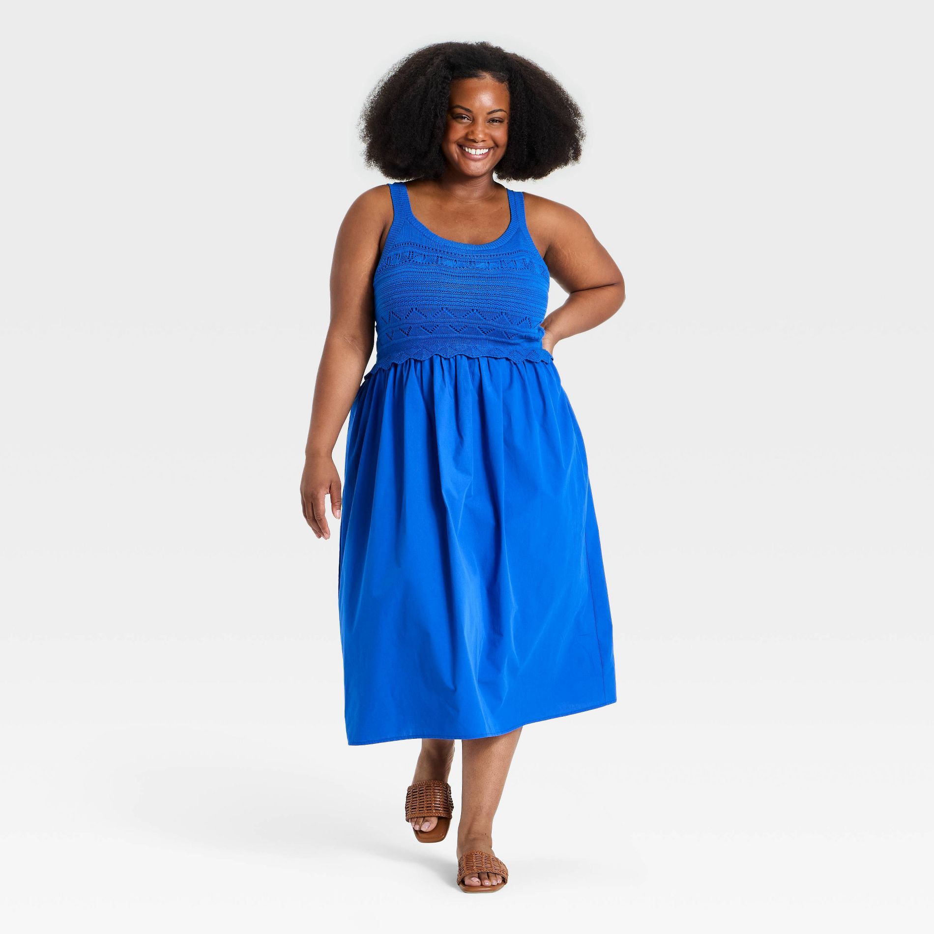 Women's Openwork Mix Media Midi Sweater Dress - Ava & Viv™ Blue