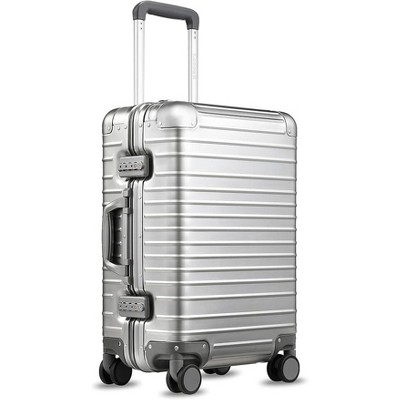 LUGGEX Aluminum Carry On Luggage with USB Port, Hard Case Zipperless Suitcases with Wheels,  2-Piece (20/Backpack), Silver