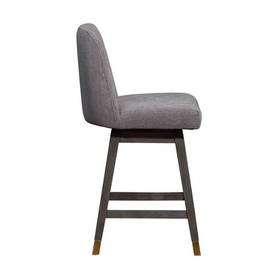 Gray Oak Wood Swivel Counter Stool with Mocha Fabric