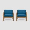Santa Ana 2pk Acacia Wood Club Chairs: Weather-Resistant with Polyester Cushions - Christopher Knight Home - 2 of 4