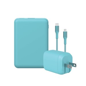 GEMS USB-C to Lightning Charging Gift Set with Power Bank, Cable, and Wall Charger - Teal Blue - 1 of 4