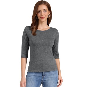 INSPIRE CHIC Women's Classic Solid Elbow Sleeves Round Neck Slim Fit T-Shirts - 1 of 4