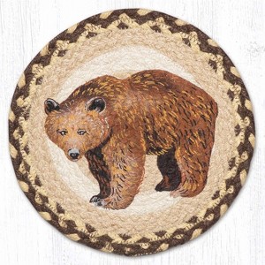 Earth Rugs Grizzly Bear Printed Round Jute Trivet – 10" Rustic Wilderness Accent with Heat-Resistant Eco-Friendly Braided Construction - 1 of 3