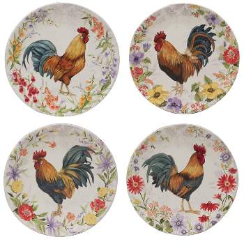 Set of 4 Floral Rooster Assorted Dining Plates - Certified International
