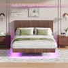 ORRD Walnut Queen Floating Bed Frame with Charging Station, LED Lights & Wavy Headboard, No Box Spring Needed, Heavy Metal Support - 2 of 4