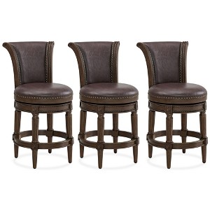 ROME + OAK Runyan Counter Stool, Dark Walnut, Vintage Brown Vegan Leather, Set of 3 - 1 of 1