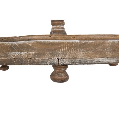 Rustic Brown Wood 2-Tier Round Tray with Metal Handle