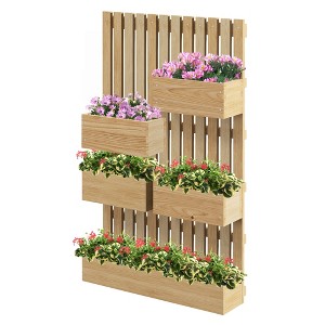 5 Box Raised Garden Bed w/ Trellis for Climbing Plants, Wall-Mounted Wood Planters w/ Drainage Holes - 1 of 4
