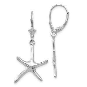 Black Bow Jewelry Polished Pencil Starfish Lever Back Earrings in 14k White Gold - 1 of 4