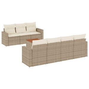 vidaXL Patio Sofa Set with Cushions Outdoor Furniture 8 Piece Poly Rattan - Beige and Cream - 1 of 4