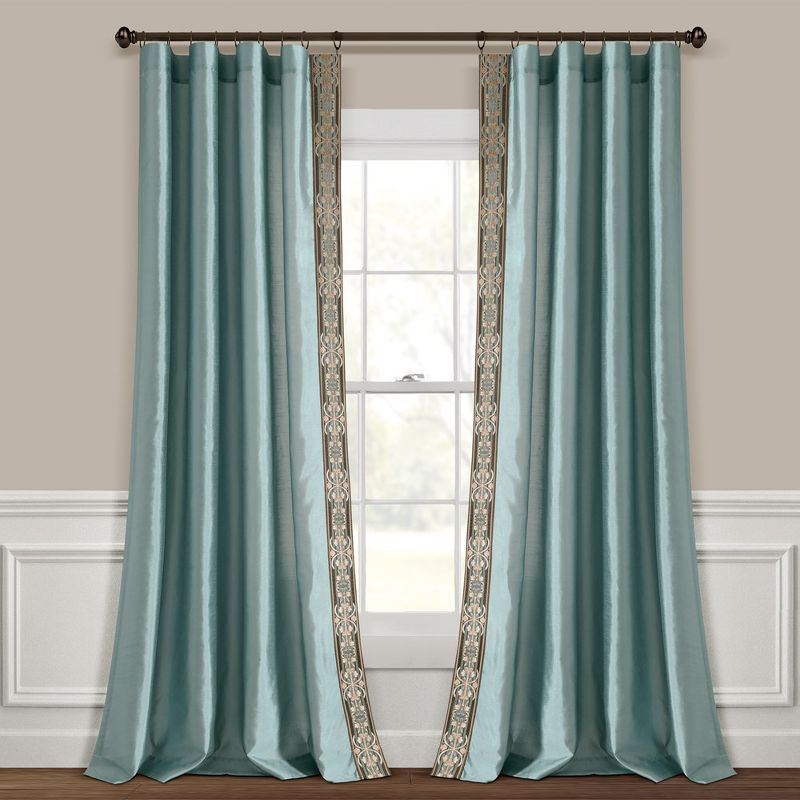 Luxury Traditional Regency Faux Silk Border Trim Window Curtain Panel Blue/Dusty Blue Single 52x84, 2 of 6