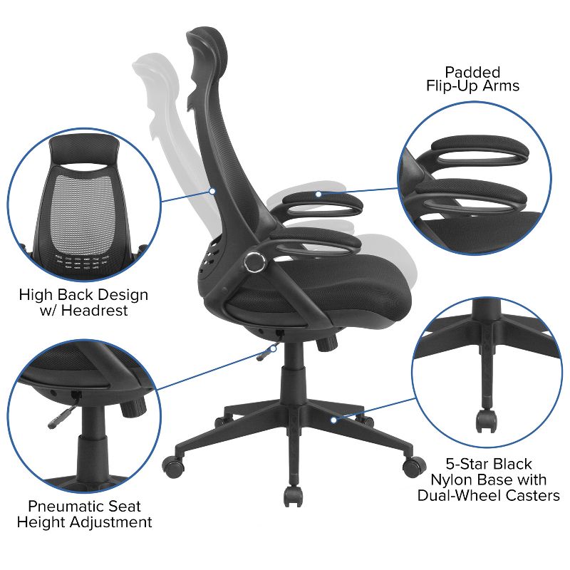 Flash Furniture Ivan High Back Black Mesh Executive Swivel Office Chair with Flip-Up Arms, 4 of 13