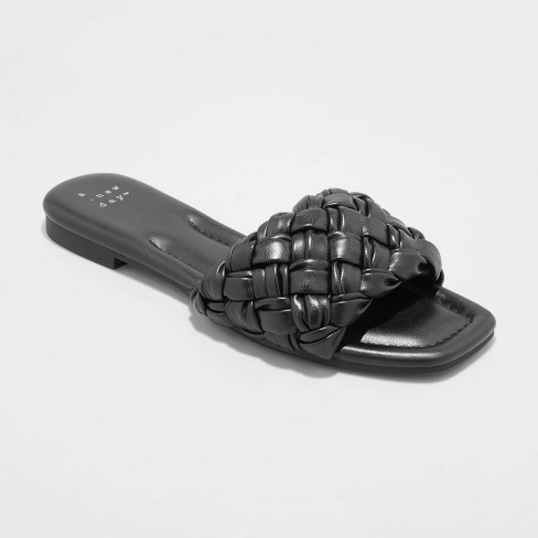 Women's Carissa Wide Width Slide Sandals - A New Day™ Black 5.5w