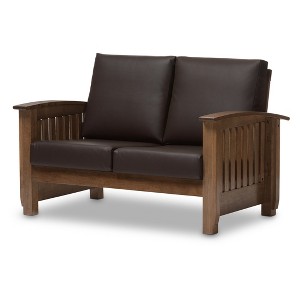 Charlotte Modern Classic Mission Style Faux Leather 2 Seater Loveseat Dark Brown/Walnut Brown - Baxton Studio - 1 of 3