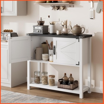 Homhougo Farmhouse Entryway Table with 2-Door Cabinet,Console Table with Storage, Coffee Bar Cabinet, Sofa Tables Buffet Sideboard White