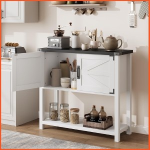 Homhougo Farmhouse Entryway Table with 2-Door Cabinet,Console Table with Storage, Coffee Bar Cabinet, Sofa Tables Buffet Sideboard White - 1 of 4