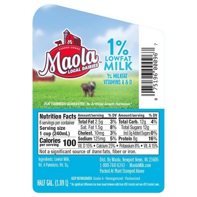 Maola 1% Lowfat Milk - 0.5gal