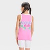Girls' Disney Stitch and Angel "Ohana" Front and Back Graphic Raglan Tank Top - Pink - 3 of 4