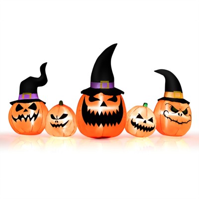 Tangkula Long Inflatable Pumpkin Family Waterproof Halloween Yard Decoration with Built-in LED Lights  Indoor & Outdoor Halloween Decor