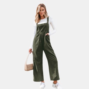 Women's Olive Green Jumpsuit Corduroy Wide-Leg Overalls - Cupshe - 1 of 4