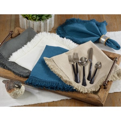 Gray Linen Fringe Edge Napkins Set of 4
