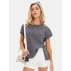 EXLURA Womens Summer Oversized Tops Short Sleeve Crewneck Waffle Shirts Casual Blouses - 4 of 4