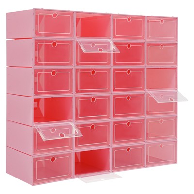 YIYIBYUS 24 Pack Plastic Stackable Foldable Shoe Storage Boxes