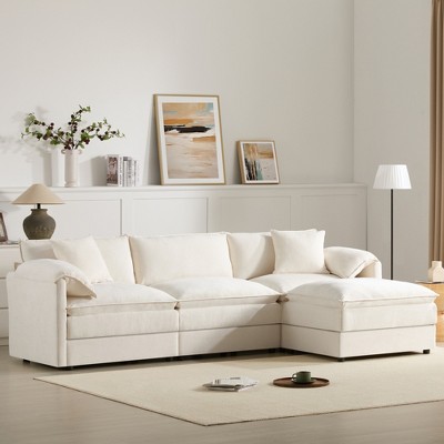 SKRAN L Shaped Cloud Chenille Modular Sectional Sofa with Double Cushions with Movable Ottoman,Indoor Furniture for Living Room