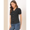 INSPIRE CHIC Women's Vintage Polka Dots Peter Pan Collar Puff Short Sleeve Shirt - 4 of 4