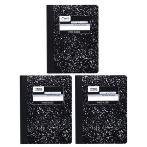 Mead Composition Book, Wide Ruled, 100 Sheets, 9 3/4" x 7 1/2", Black Marble, Pack of 3 (Pack of 6) - 1 of 1