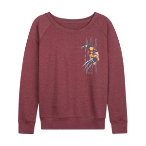 Women's - Marvel - Wolverine Slash Lightweight French Terry Wide Neck Long Sleeve Graphic Shirt - 1 of 4