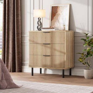 Modern Fluted 3 Drawer Dresser for Bedroom, Wide Chest of Drawers with Metal Handles Legs, Clothes Storage Cabinet Organizer for Living Room - 1 of 4